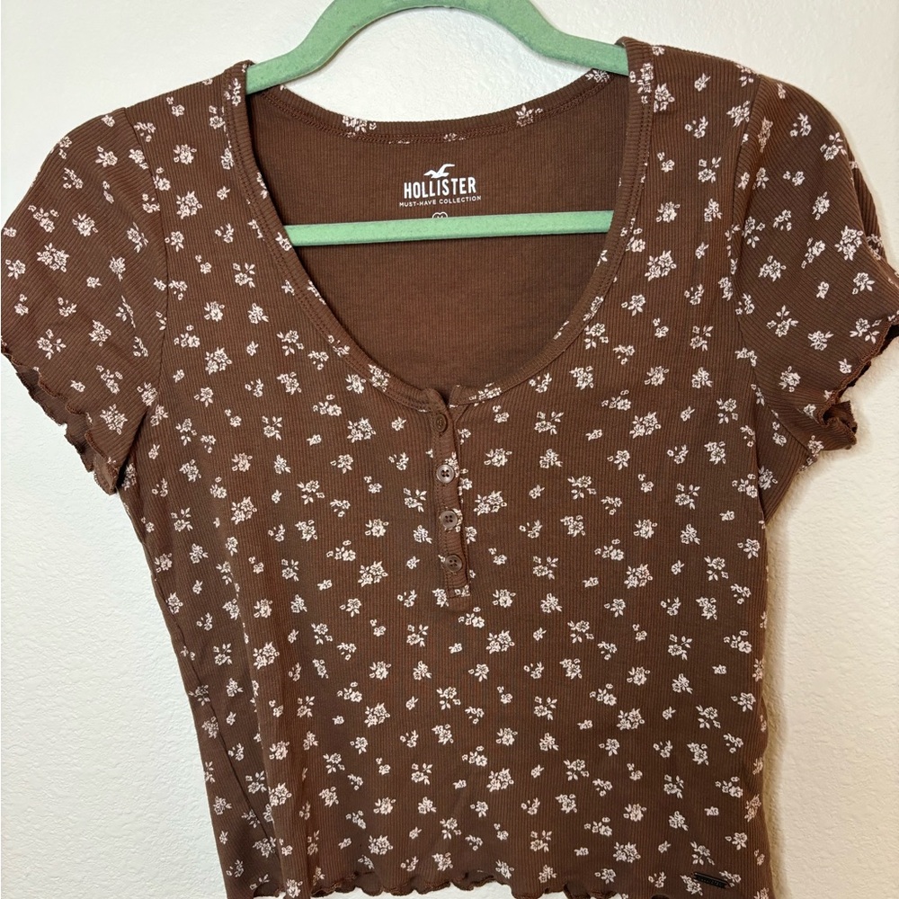 Brown Floral Hollister Shirt